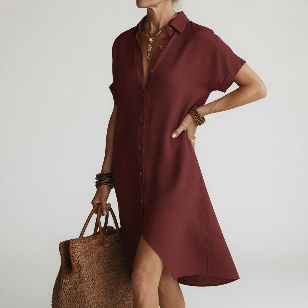 Timéa™ — Robe chemise midi respirante élégance parisienne