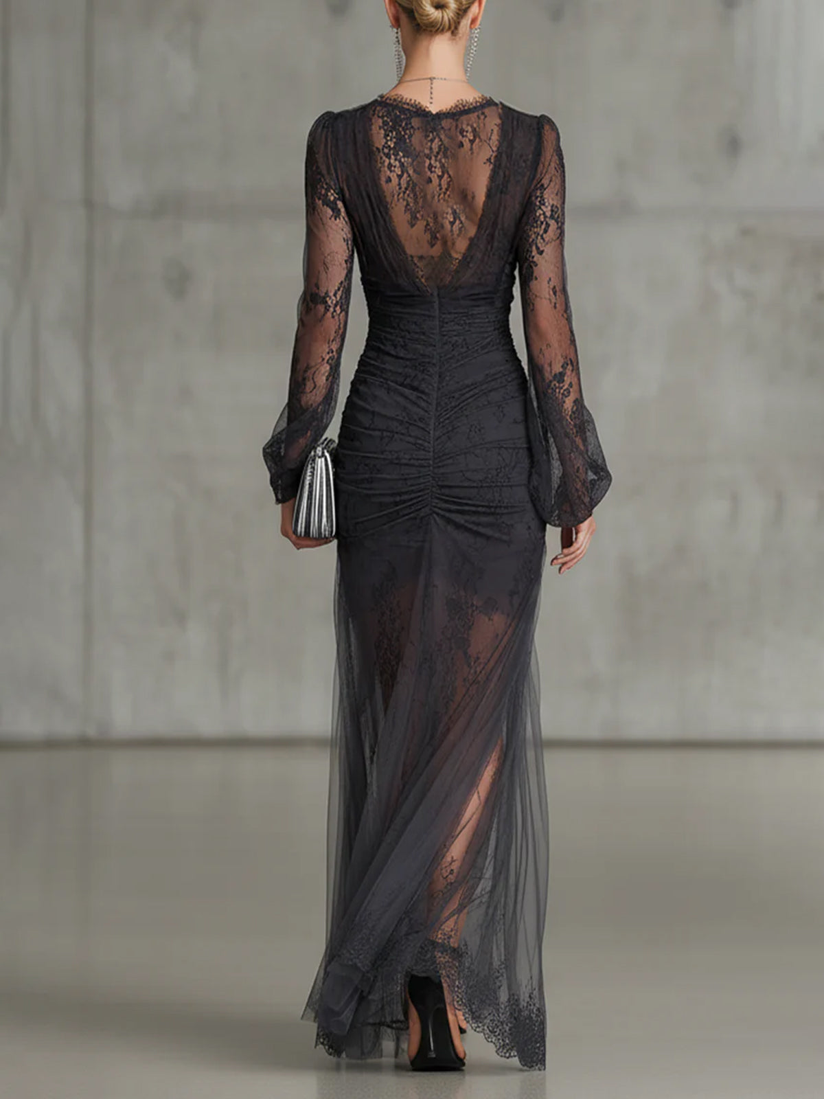 Quintina Black V-Neck Maxi Dress with Slit