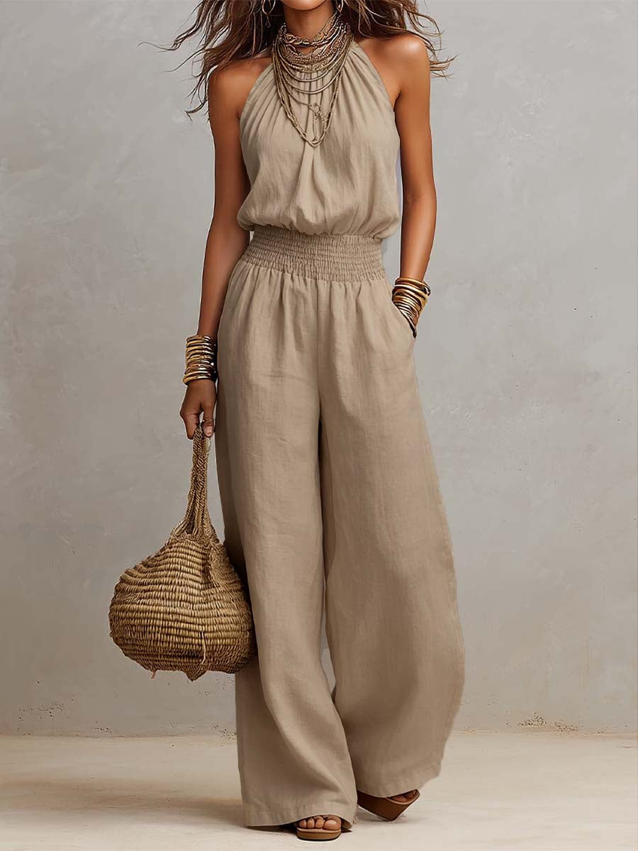 Valeria Halter-Neck Wide-Leg Jumpsuit
