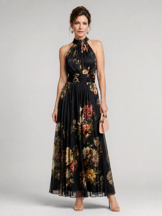 Sienne | Floral Halter Neck Midi Dress for Women