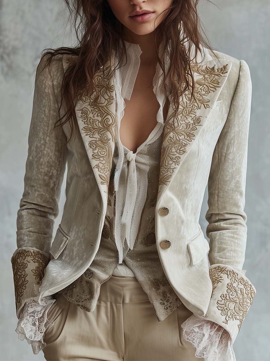 Constance Ivory Embroidered Tailored Blazer