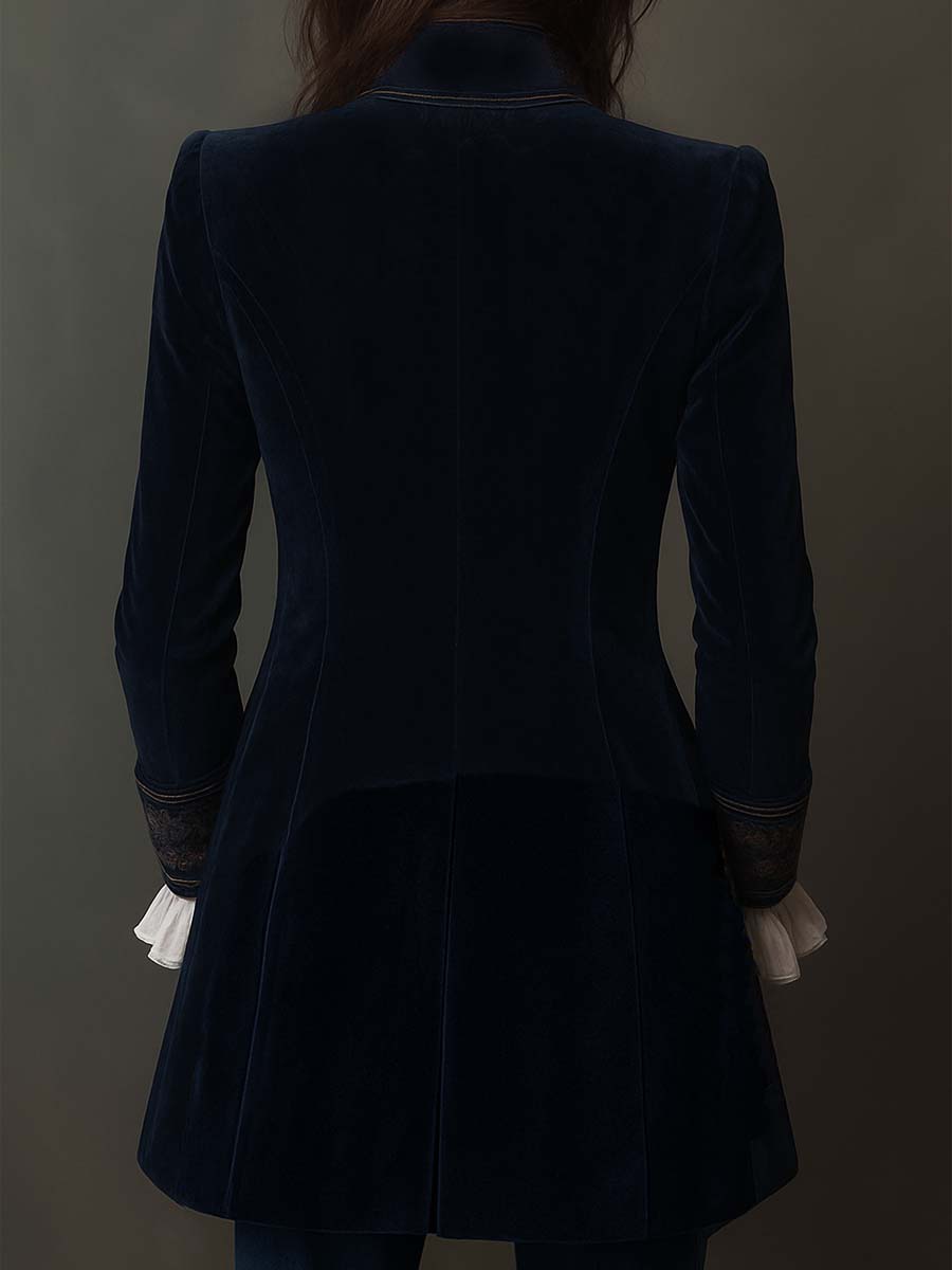 Athénaïs Navy Vintage Embroidered Long Jacket