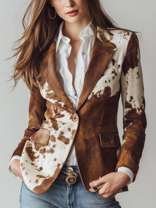 Agathe Vintage Cow Print Blazer