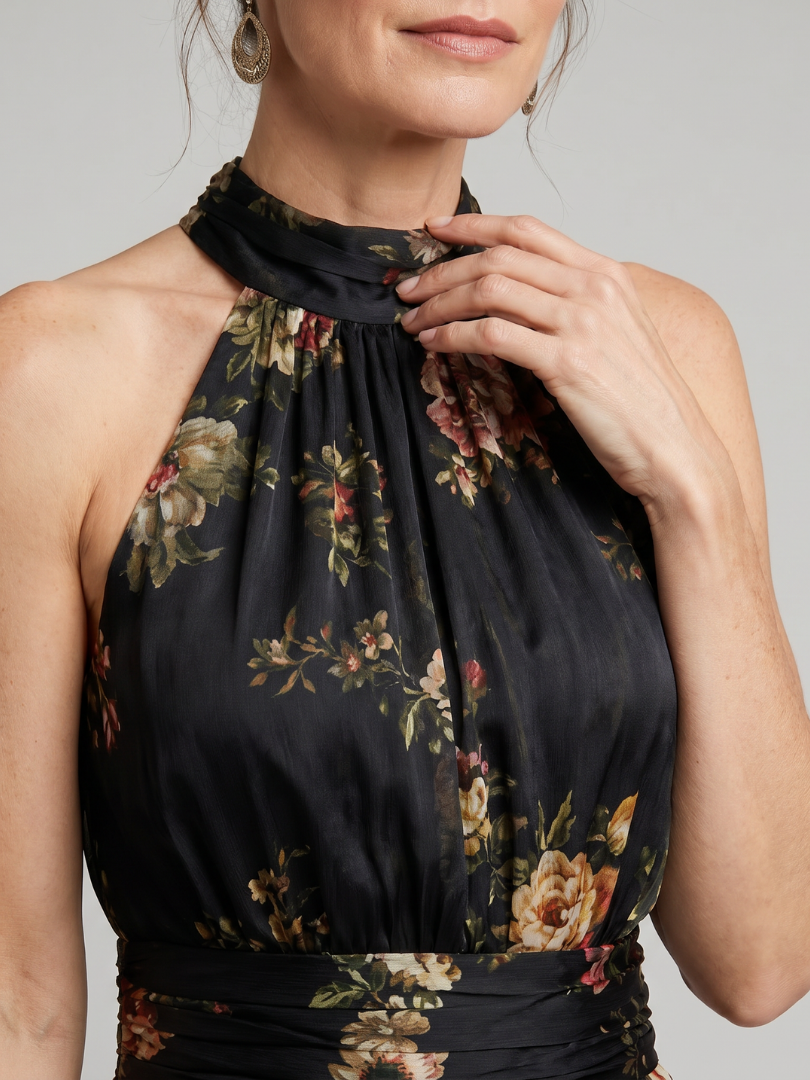 Sienne | Floral Halter Neck Midi Dress for Women