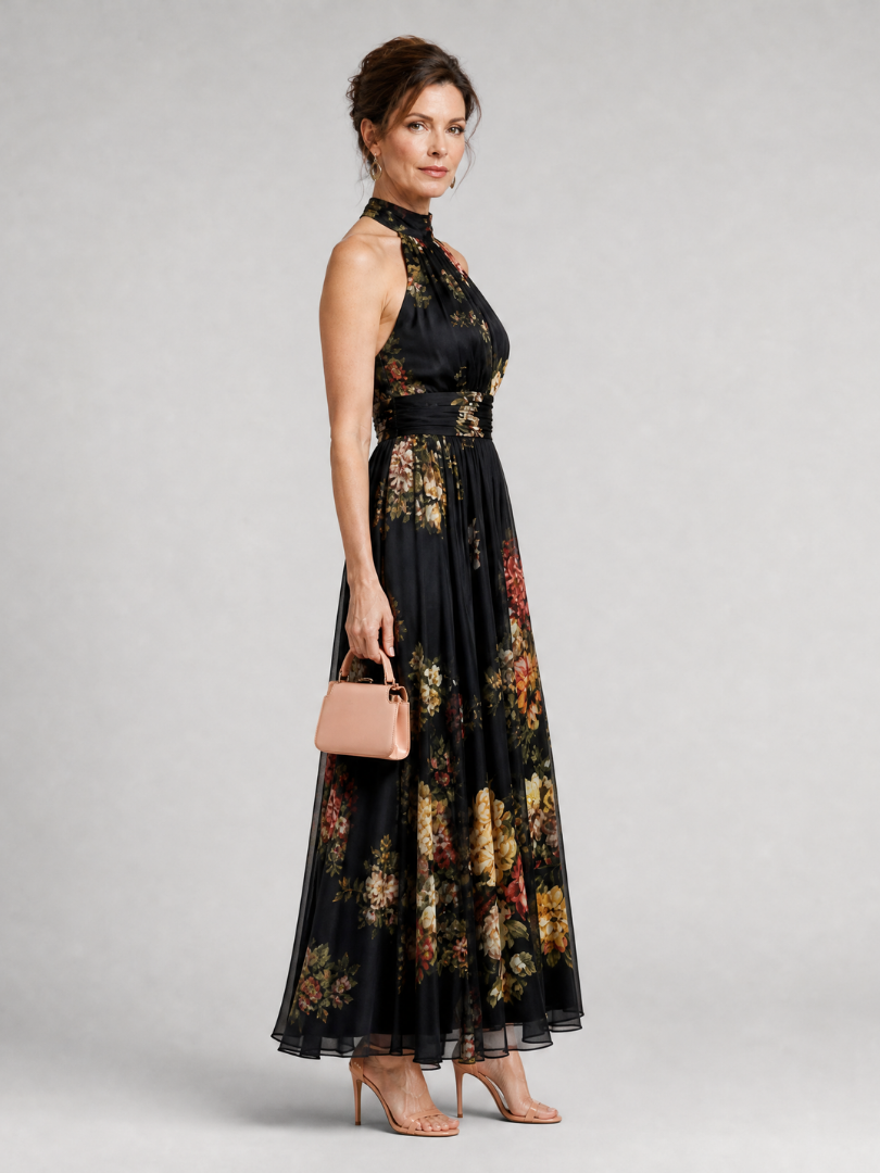 Sienne | Floral Halter Neck Midi Dress for Women
