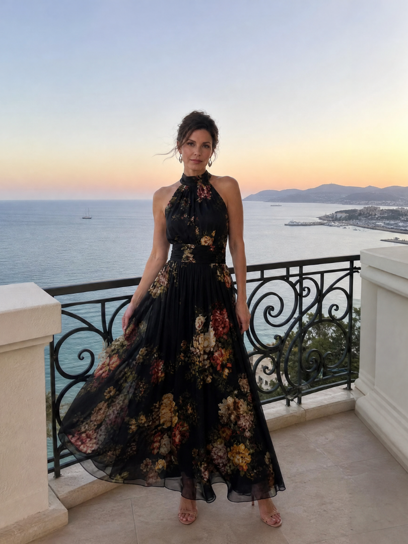 Sienne | Floral Halter Neck Midi Dress for Women