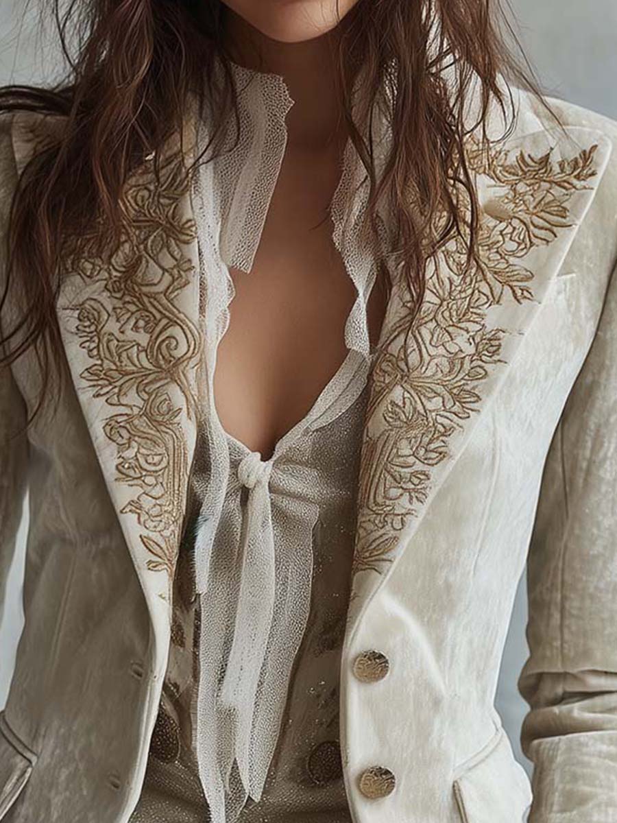 Constance Ivory Embroidered Tailored Blazer
