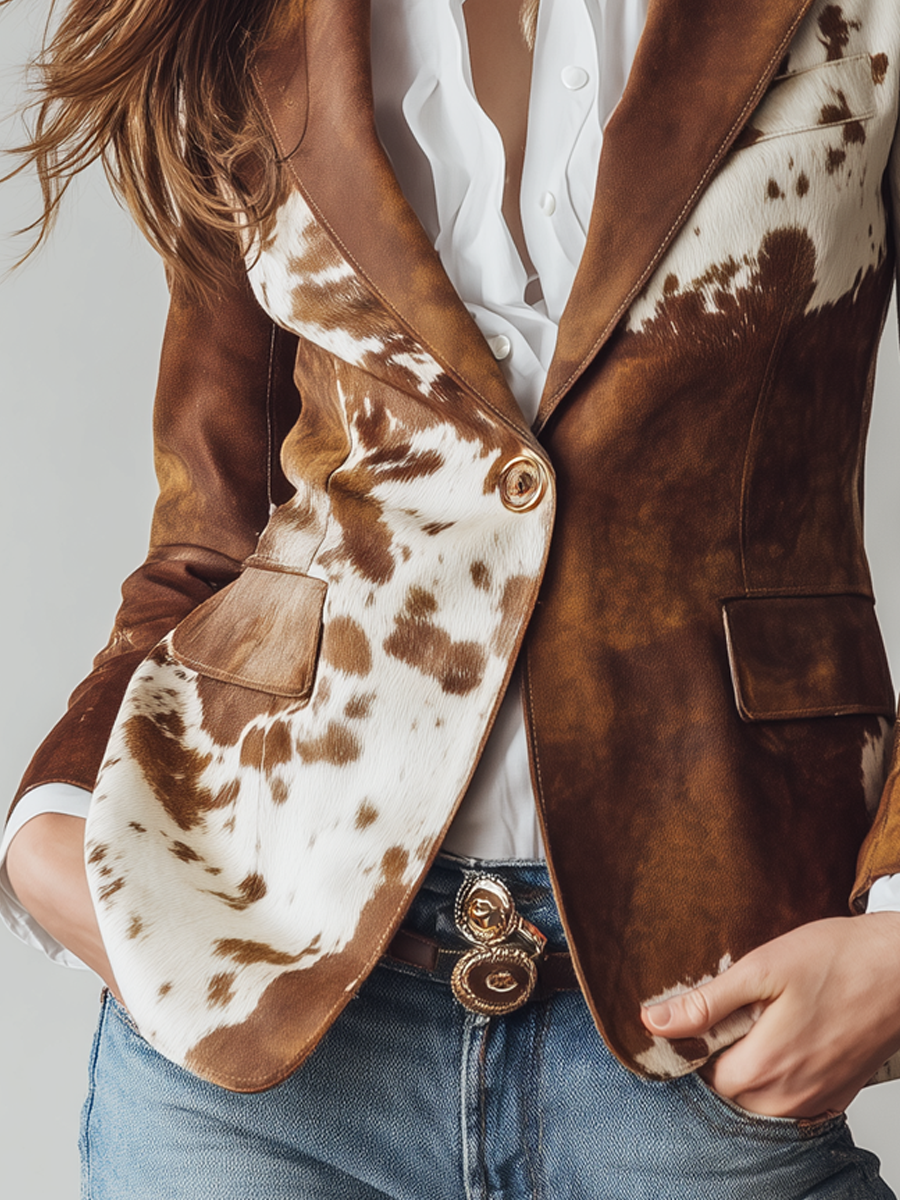 Agathe Vintage Cow Print Blazer