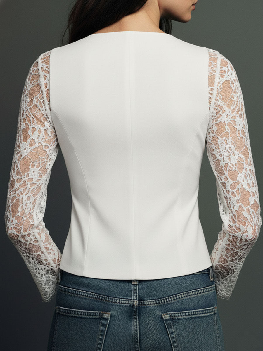 Noémie Black Blazer Top with Sheer Sleeves