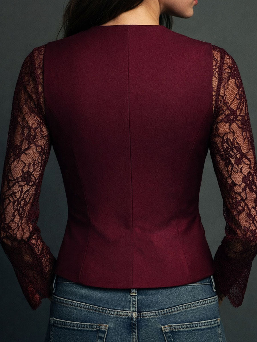 Noémie Black Blazer Top with Sheer Sleeves