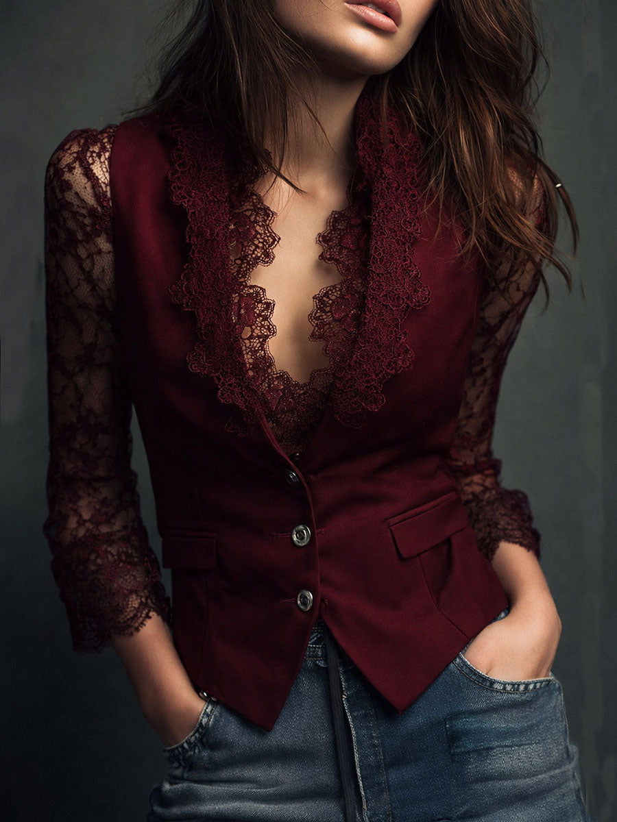 Noémie Black Blazer Top with Sheer Sleeves