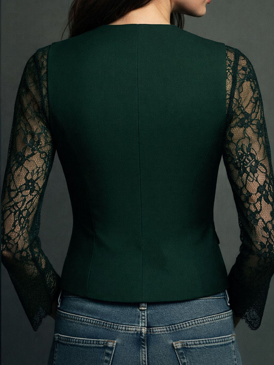 Noémie Black Blazer Top with Sheer Sleeves