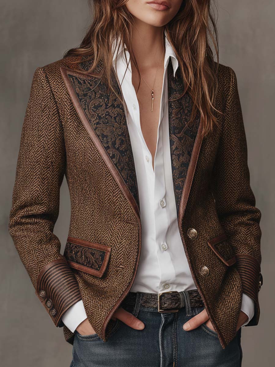 Gisèle Herringbone Print Panelled Blazer