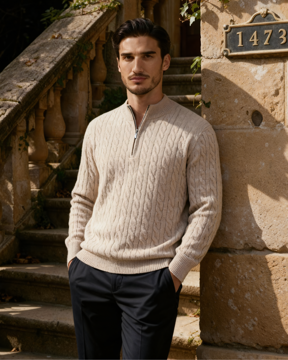 100% Woven Cashmere Half-Zip