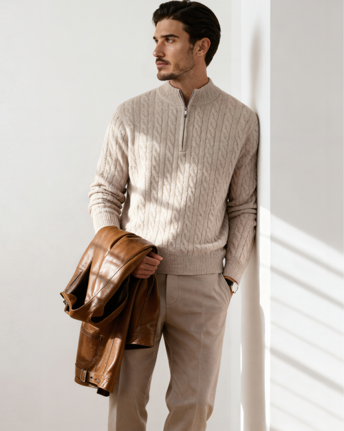 100% Woven Cashmere Half-Zip