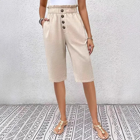 Éloane - Bermuda Boutonné Lin-Coton
