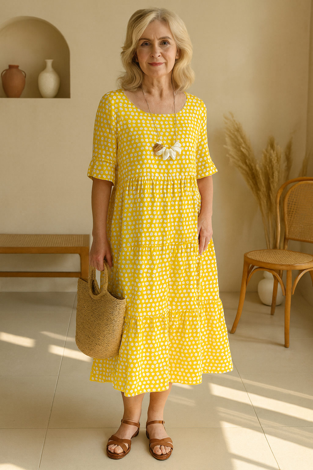 Noémie™ — Robe midi fluide élégante naturelle