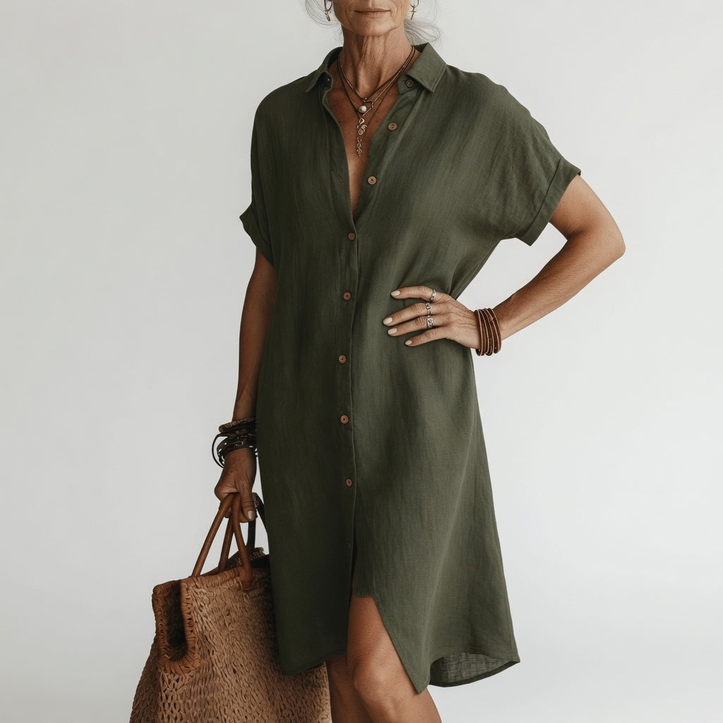 Timéa™ — Robe chemise midi respirante élégance parisienne