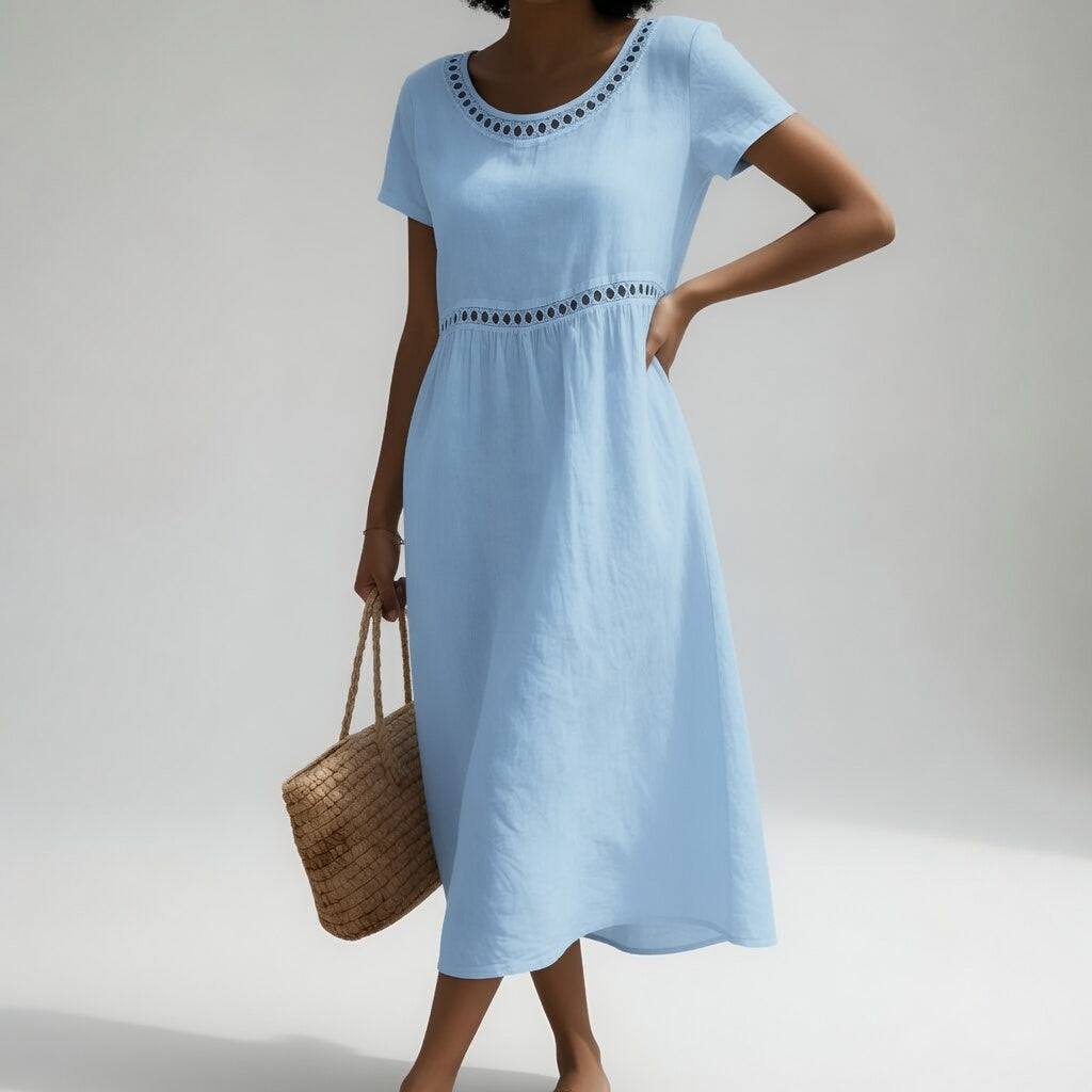 Pernelle™ — Robe mi-longue 100% coton brodée féminité douce