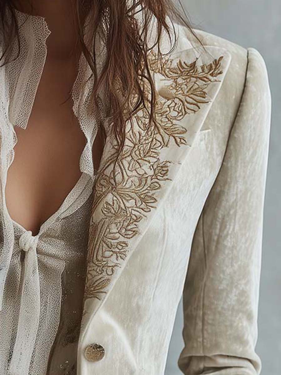 Constance Ivory Embroidered Tailored Blazer