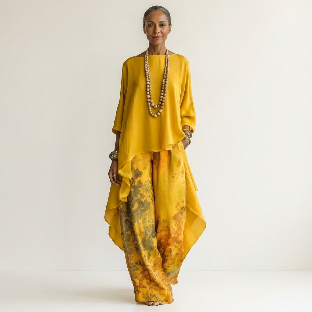 Cariola | Ensemble deux pièces en coton et soie avec tunique asymétrique