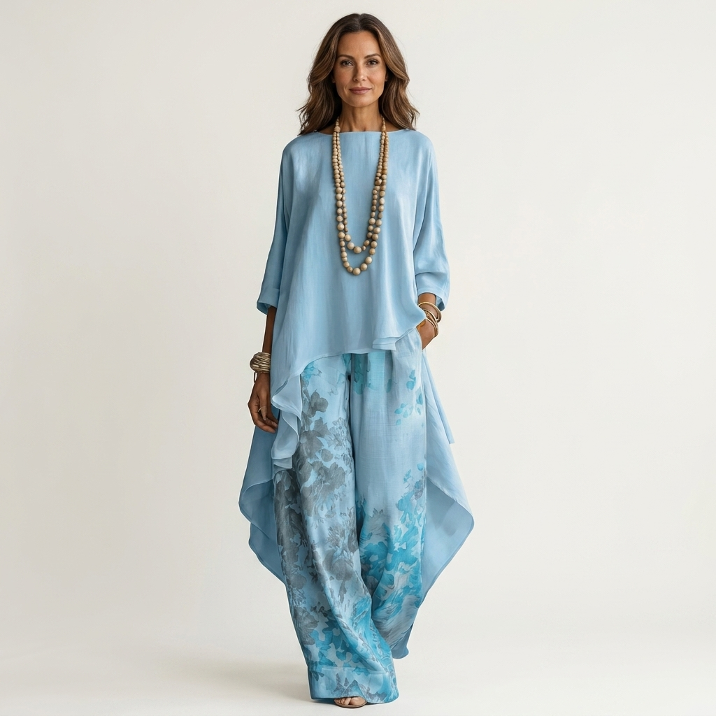 Cariola | Ensemble deux pièces en coton et soie avec tunique asymétrique