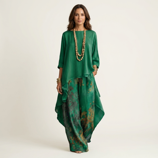 Cariola | Ensemble deux pièces en coton et soie avec tunique asymétrique