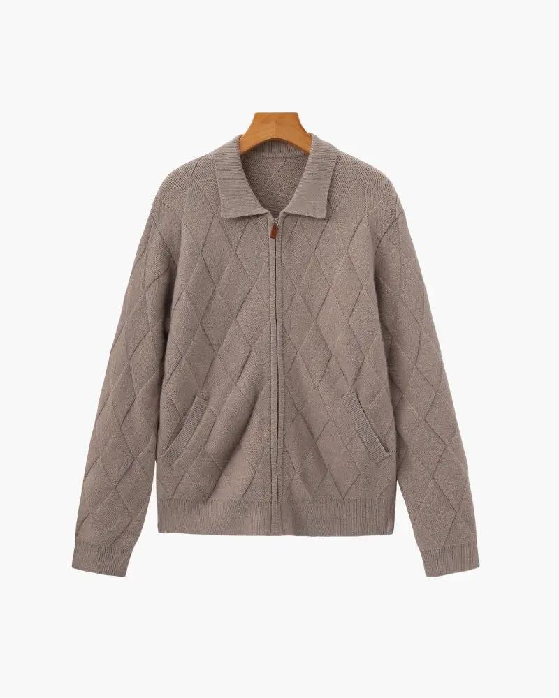 Heritage Diamond Knit Zip Cardigan