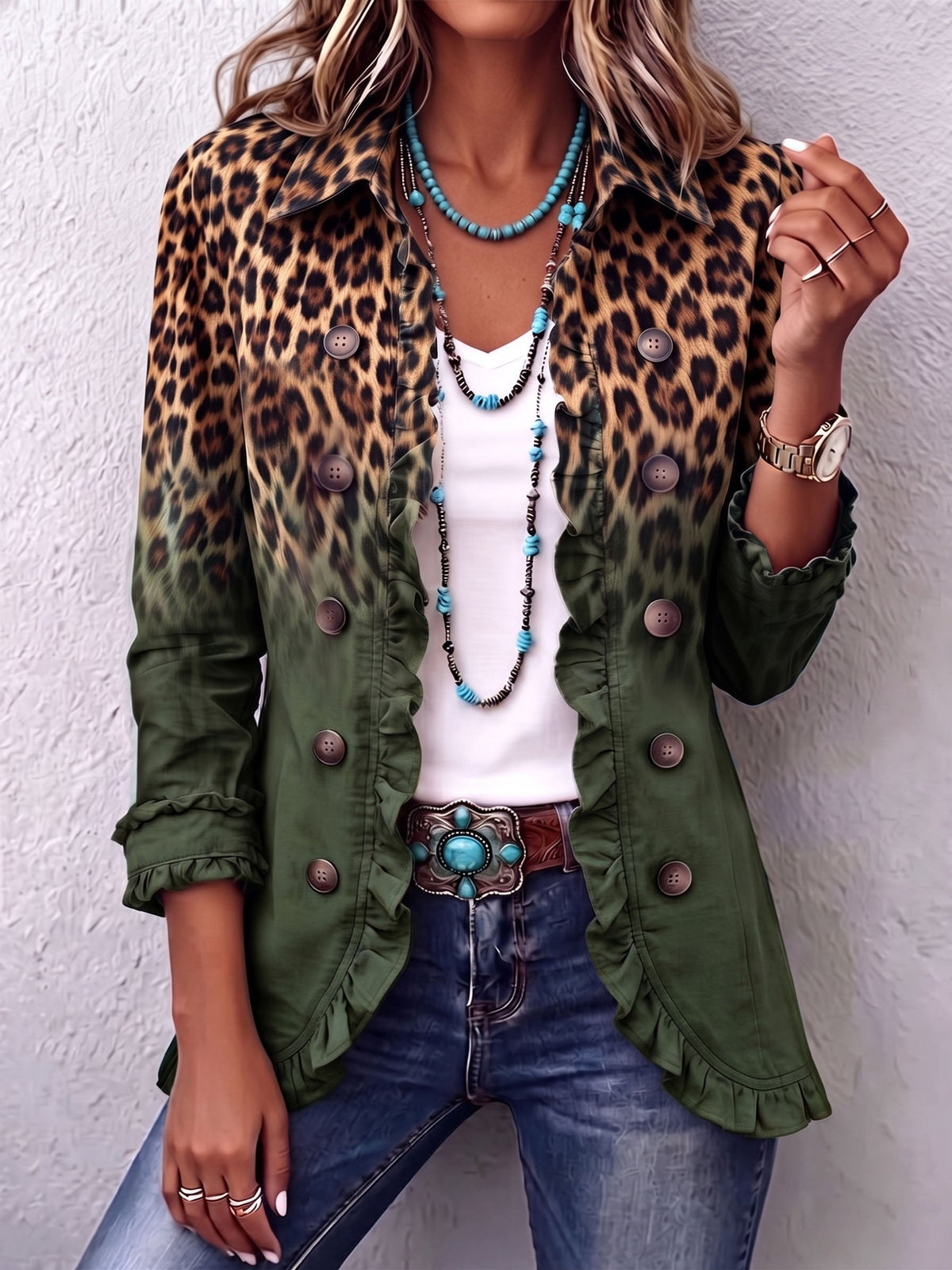Cassandre Ombré Leopard Ruffle Blazer