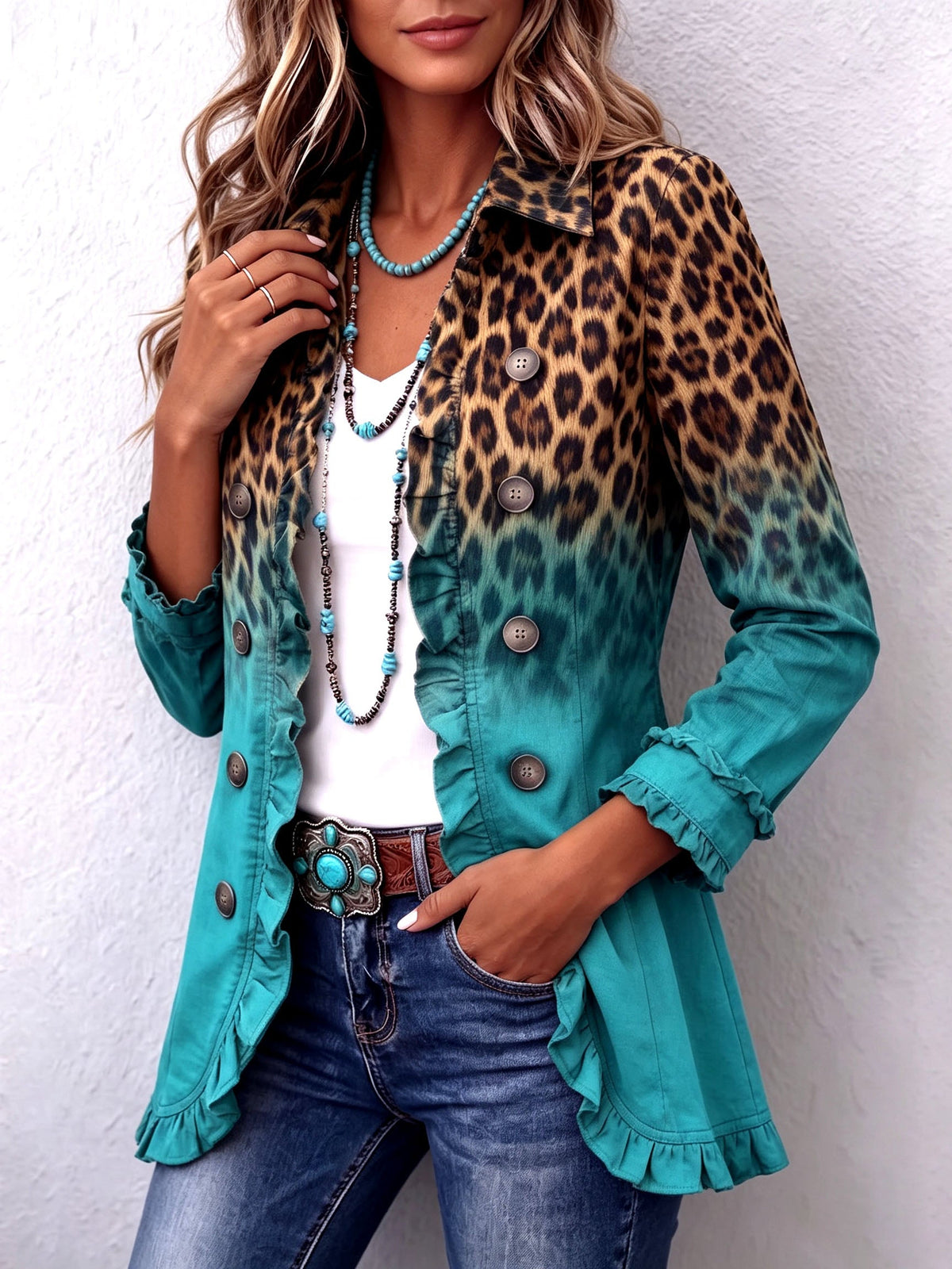 Cassandre Ombré Leopard Ruffle Blazer