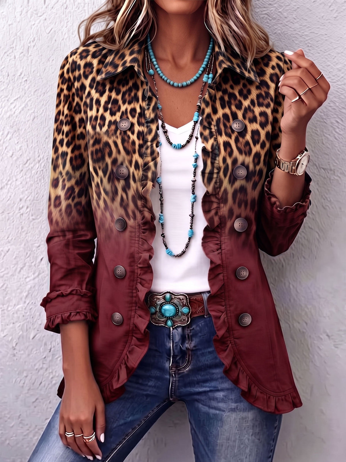 Cassandre Ombré Leopard Ruffle Blazer
