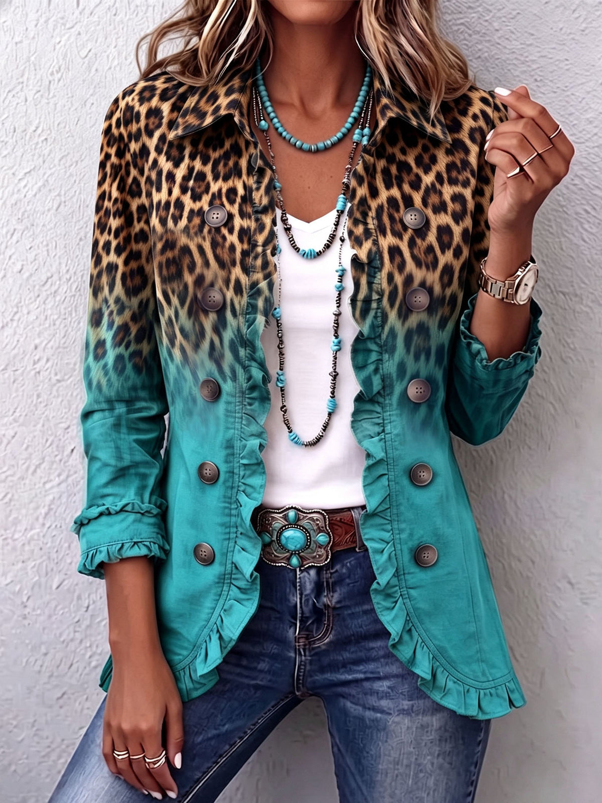 Cassandre Ombré Leopard Ruffle Blazer