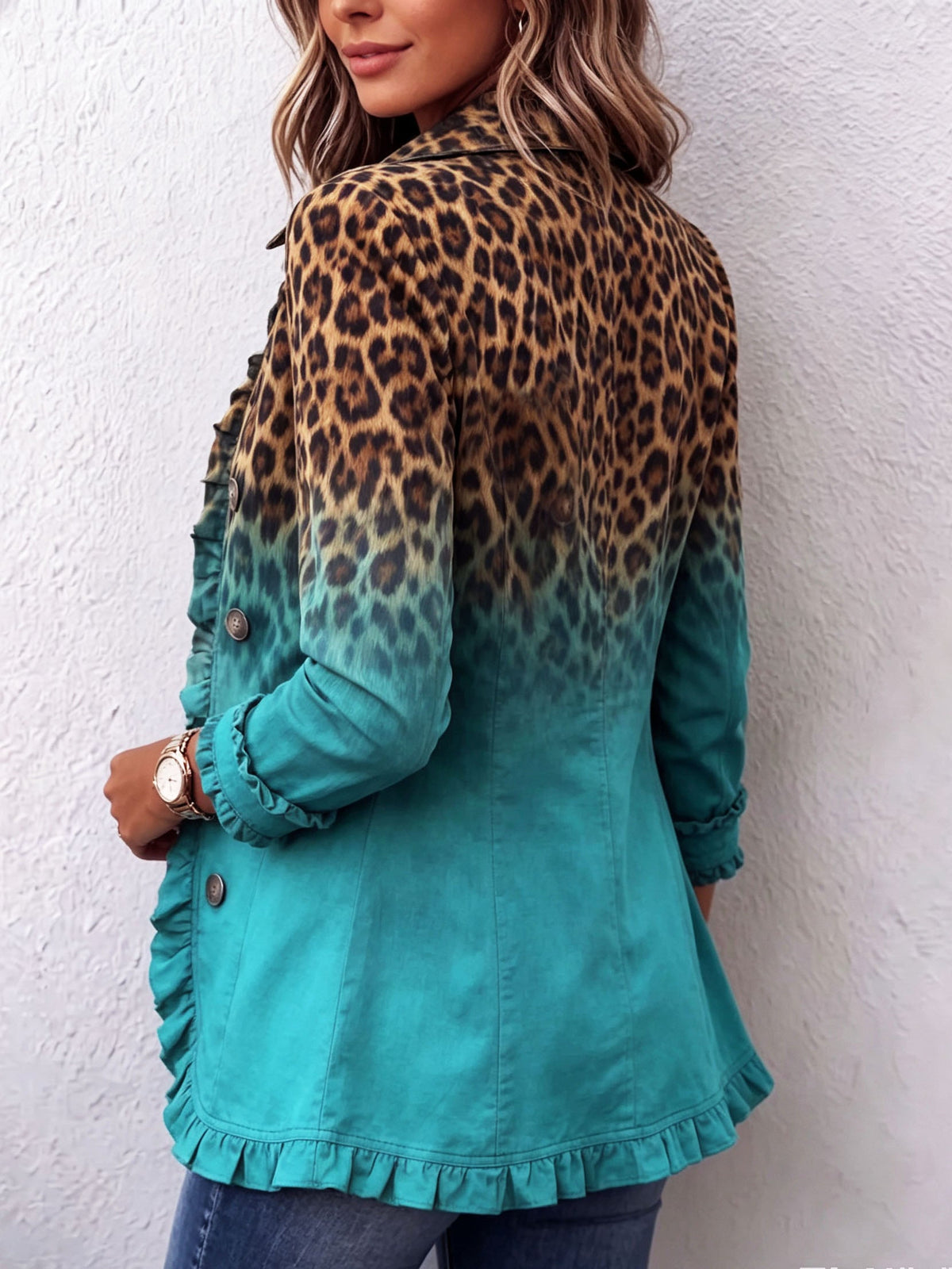 Cassandre Ombré Leopard Ruffle Blazer