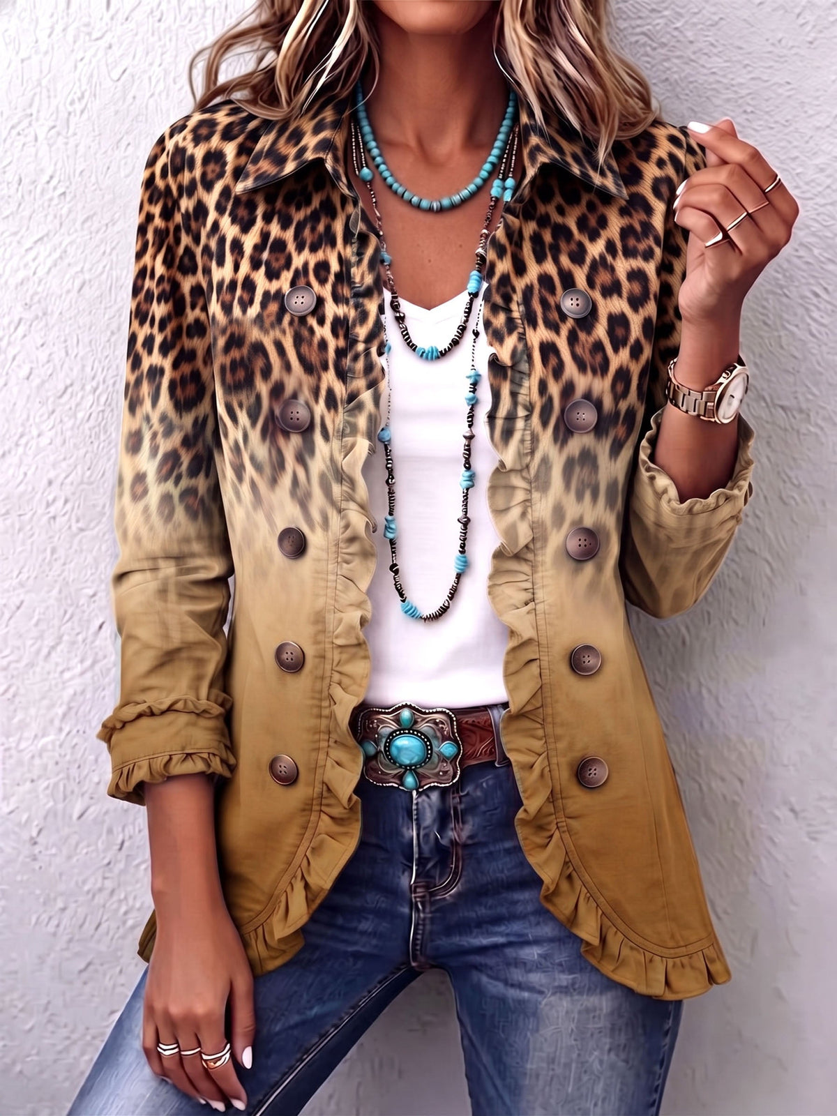 Cassandre Ombré Leopard Ruffle Blazer